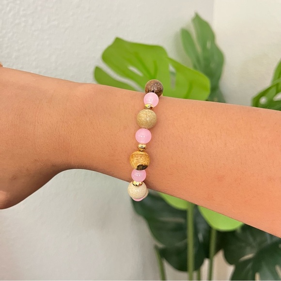 ✨ Earthy Pink & Aqua Handmade Beaded Bracelet Set – Made by My Daughter Jade 💕 - Picture 4 of 6